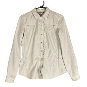 REI CO OP Womens Shirt Tan Button Down Long Sleeve Zip Pockets XS
